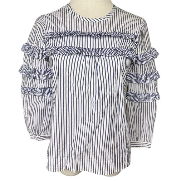 J.Crew Striped Ruffle Detail Top - Picture 2 of 5